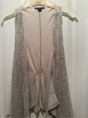 A/X Armani Exchange Sequined Open-Front Vest in Light Beige